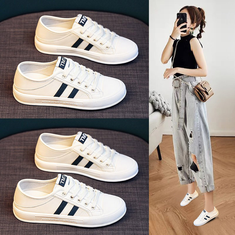 Genuine Leather White Shoes for Women 2025 New Spring & Fall Sports and Leisure Sneakers Flats Shoes Summer Thin Student Shoes