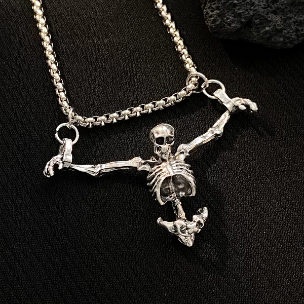 Gothic Diablo Skull Pendant Necklace Personality Punk Hip Hop Alloy Distressed Collarbone Chain Halloween Jewelry Wholesale