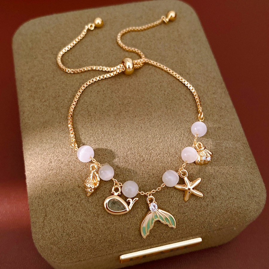 Piedra de ojo de gato, collar de piedra, estrellas de mar, conchas, pulseras de cola de pescado, pulseras de lujo ligeras, accesorios de vacaciones, joyas de mano image 7