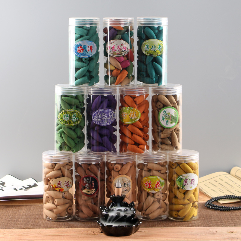 倒流香粒新款大塑料桶裝流香檀香55粒裝花香倒流香香粒香爐倒流香