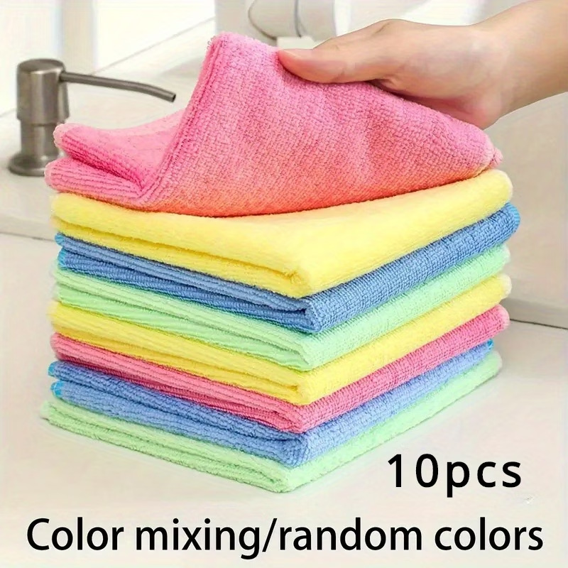 Cross-Border Temu Multifunctional Kitchen Cleaning Cloth, Solid Color Microfiber Scouring Pad, Strong Water Absorption Kitchen Towel