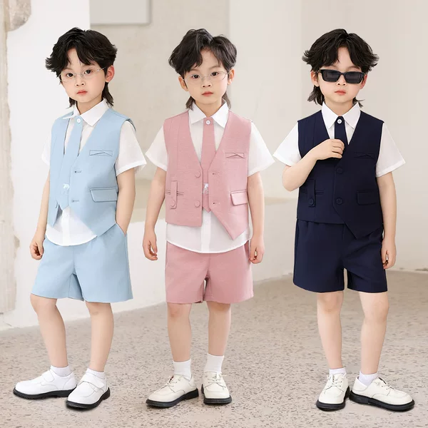 Children's Suit Vest Summer New Casual Outfit Piano Host Performance Clothing Flower Girl Stage Show Photography Outfit