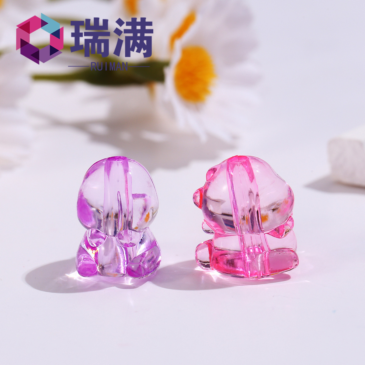 亚克力竖孔小奶龙彩色透明DIY手工发饰手机链可爱散串珠饰品配件