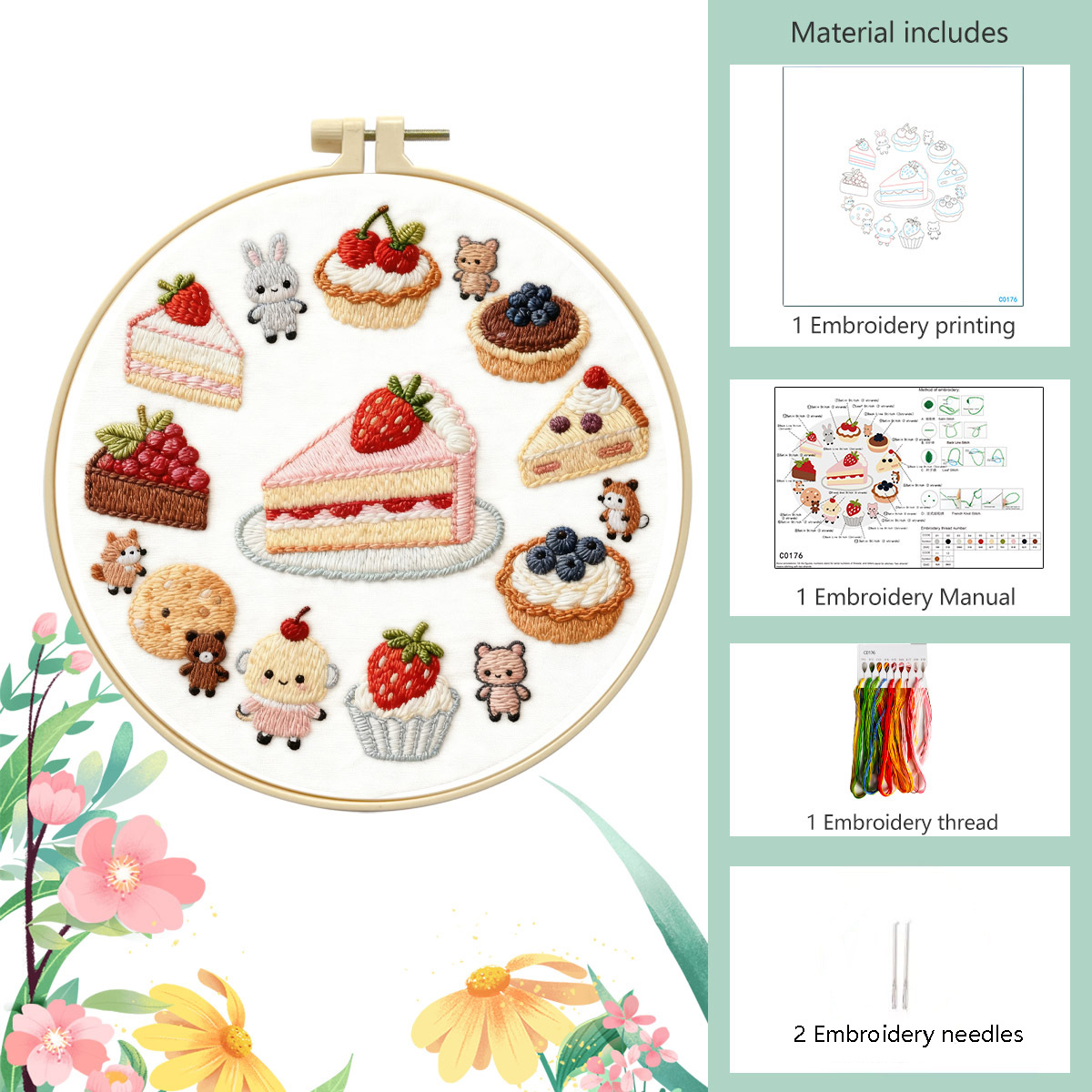 Paste de fresas rosa - paquete de materiales básicos (2 agujas de bordado)