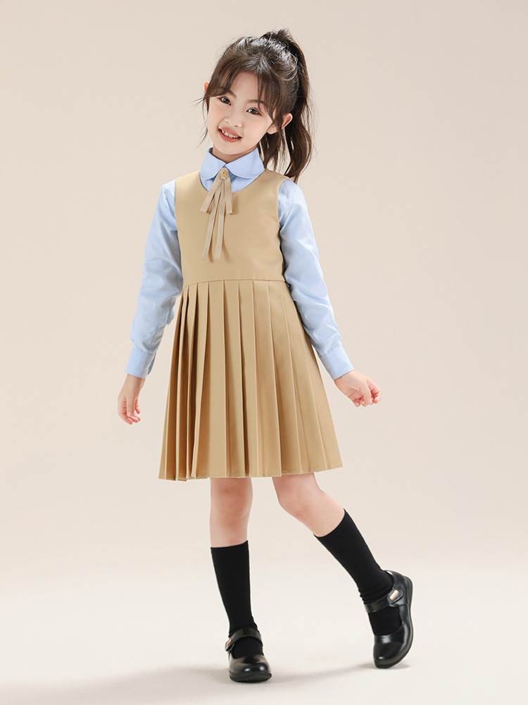 Vestido de niña, traje de estilo universitario, falda de chaleco para niños, falda JK para niños de mediana edad, vestido de actuación, falda plisada