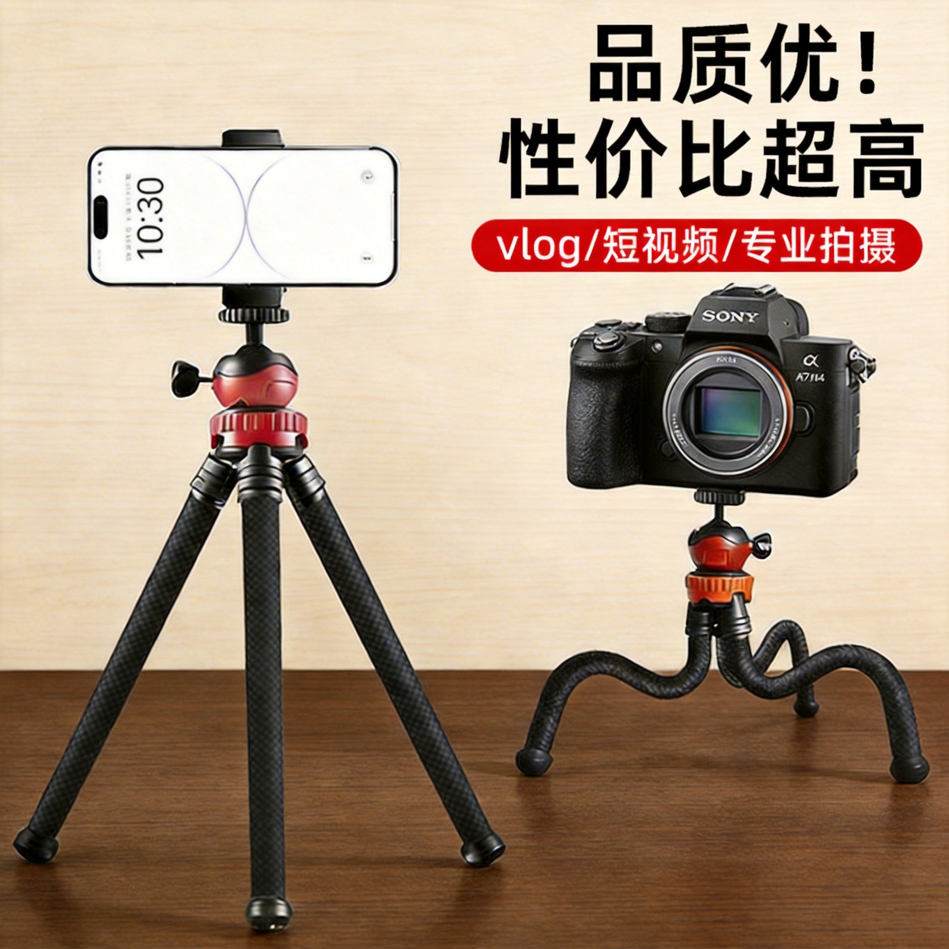 百变八爪鱼手机支架户外自拍vlog懒人追剧多功能加粗八爪鱼三脚架 - 1