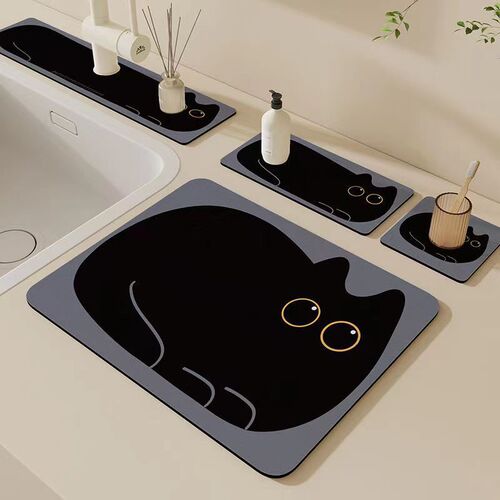 Cute cartoon bathroom sink water absorbing mat diatomaceous earth faucet drip mat toilet bathroom washbasin countertop