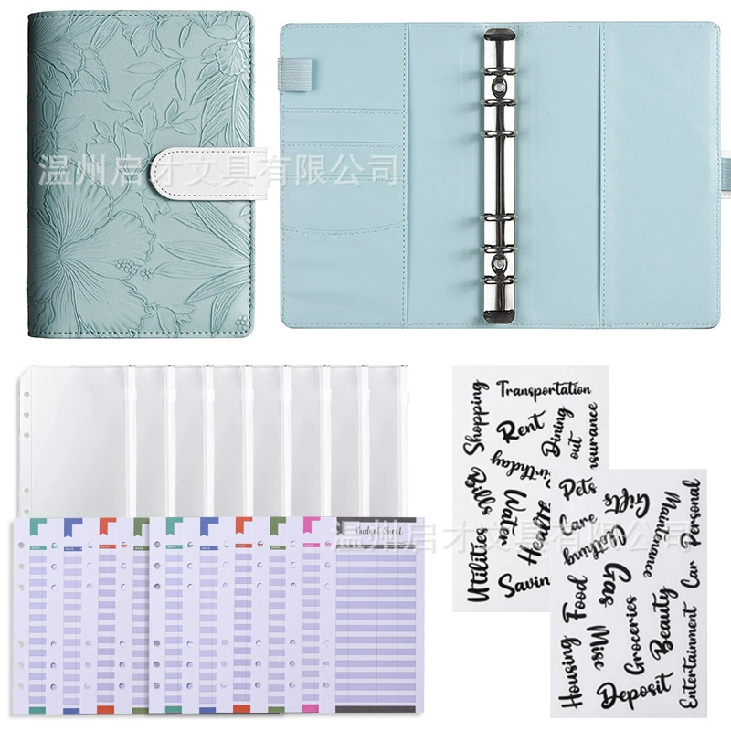 профили embossed macaron binder A6 notebook customized leather shell binder cash budget planning book