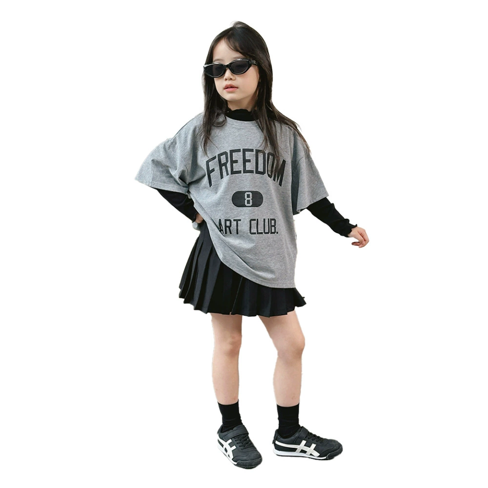 Custom NANOKIDS 24 autumn Korean letters T+wood ear+pleated skirt children