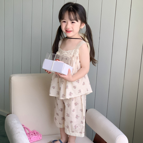 Ladie's Korean Style Floral Tank Top Set Summer Outfit New Casual Cool Soft Homecoming Set Baby 2-Piece Set
