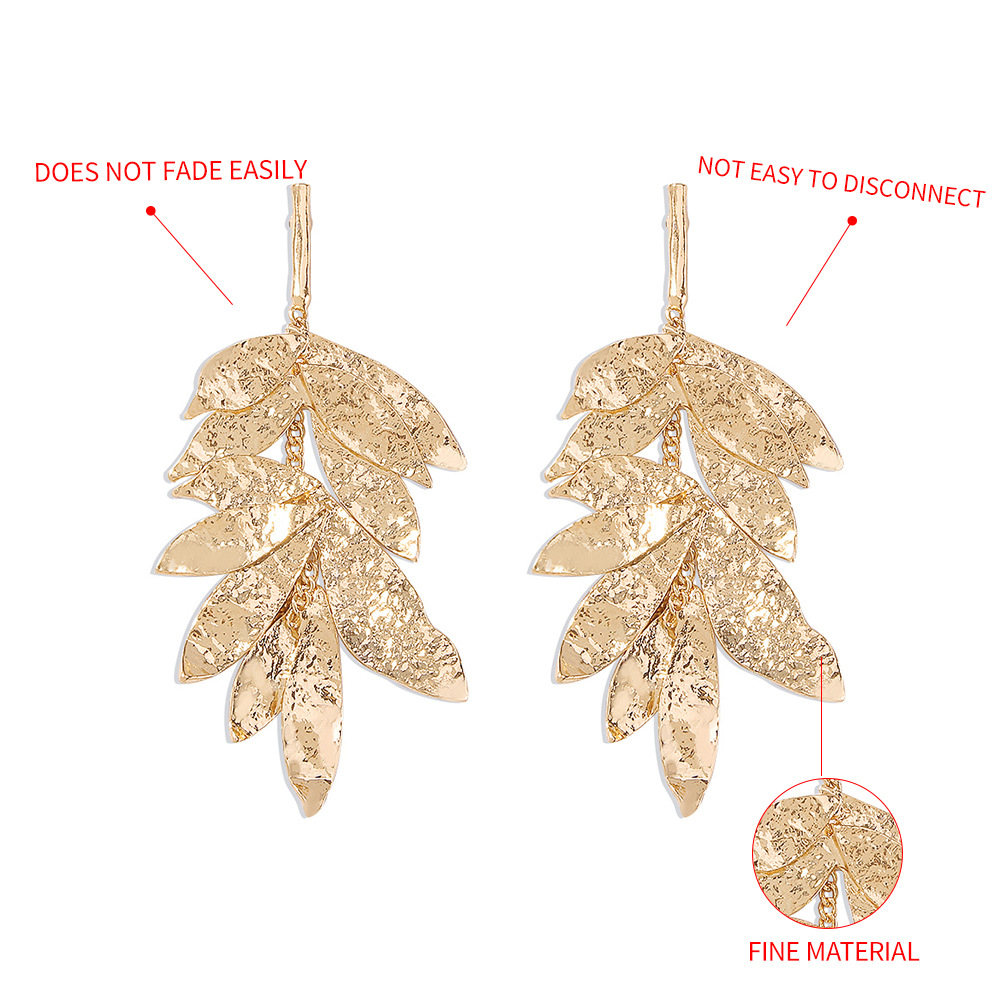 European And American Creative Fashion Earrings Multilayer Leaf Retro Earrings Metal Texture Tassel Earrings display picture 9