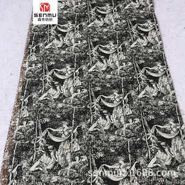 新款时尚色织平纹布欧美锻面精细提花面料潮流西装连衣裙涤纶布
