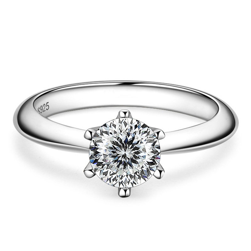1 quilate color D mujer delicado anillo de boda de color S925 plata esterlina fuego explosivo de color