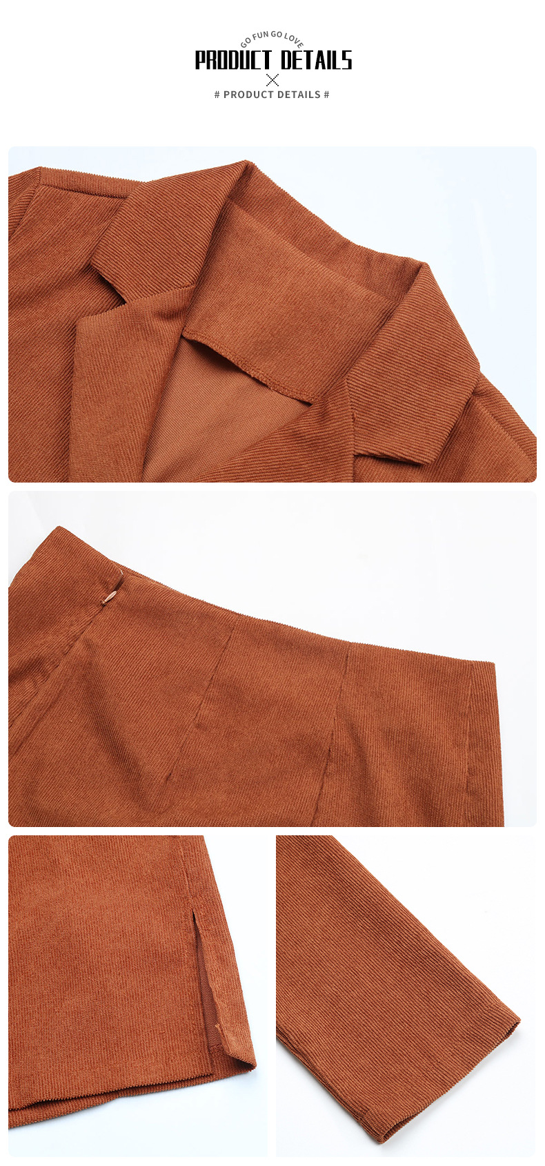 Mode Damenbekleidung neues zweiteiliges Set aus einfarbigem Cord-Anzugrock_voghion.com