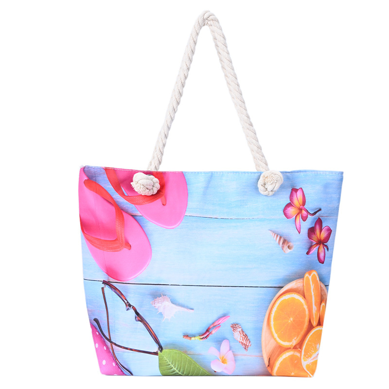 Women's Large Canvas Color Block Vacation Beach Square Zipper Shoulder Bag Tote Bag display picture 5