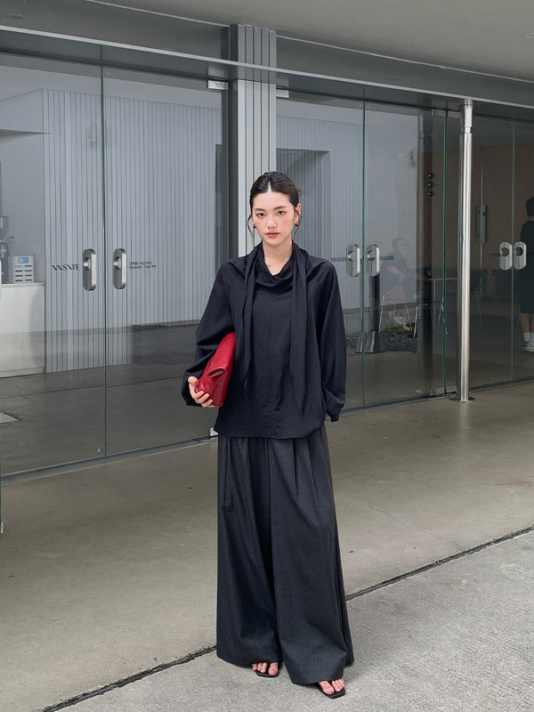 FONE简禾极简风飘带廓形衬衫女2025秋季气质堆堆领长袖衬衣58307|undefined