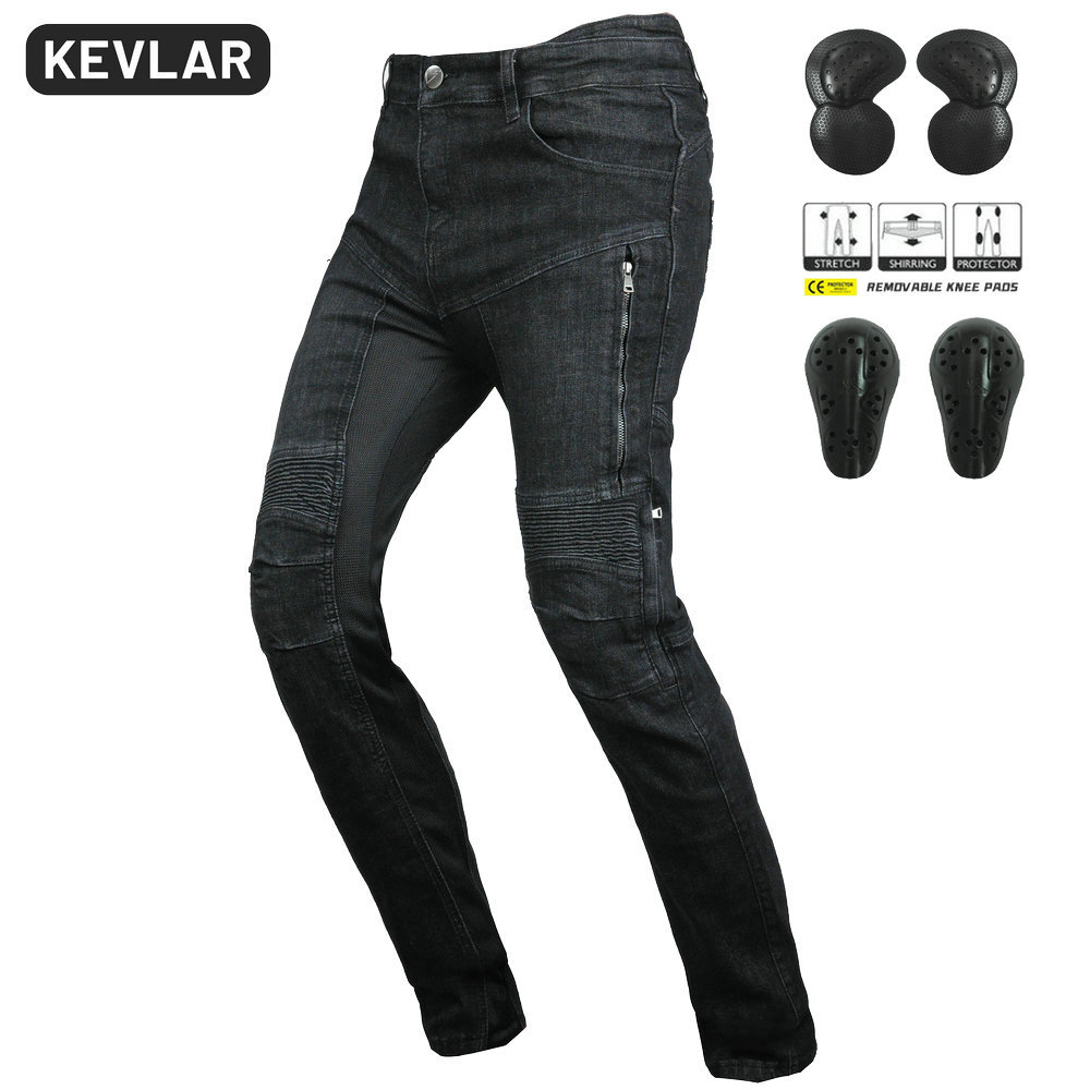 Volero motocicleta jeans hombres verano transpirable alta cintura pantalones de montar Kevlar actualizado equipo protección