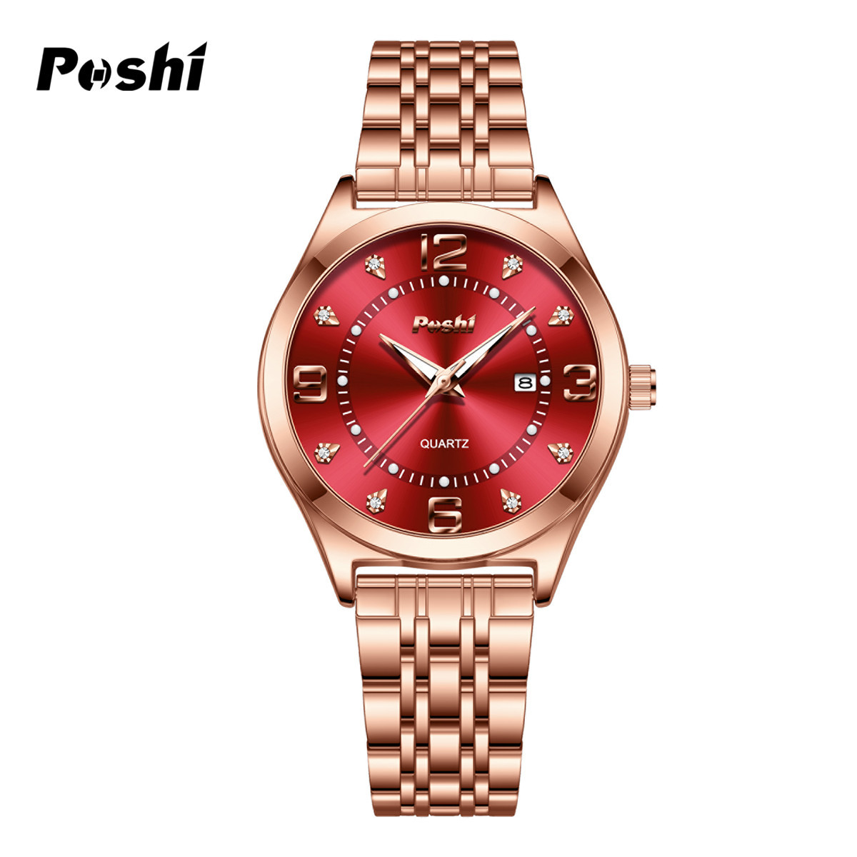 POSHI nuevo reloj para mujer, reloj con correa de acero, reloj impermeable para mujer, reloj de cuarzo de calendario, reloj para mujer