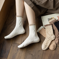 秋冬學院風襪子女夏季棉質中筒襪吸汗透氣立體浮雕棉襪復古學生襪