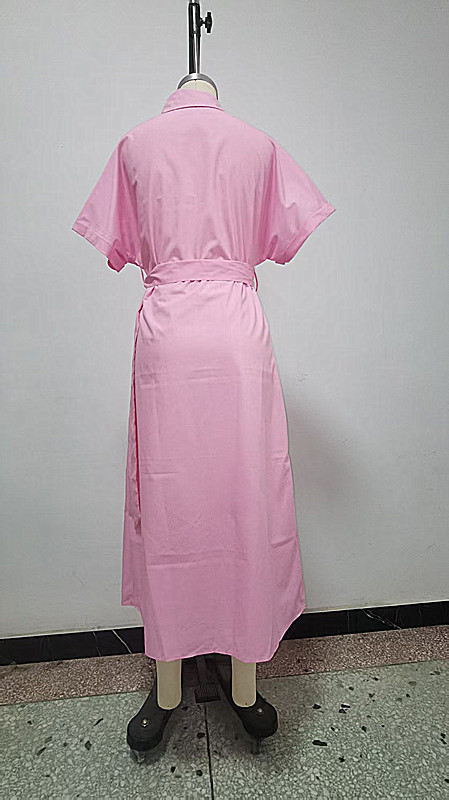 Women's Clothing Elegant Slimming Short Sleeved Shirt Dress Mid Length Solid Color American Style Autumn New Fashion_ecoleips.com