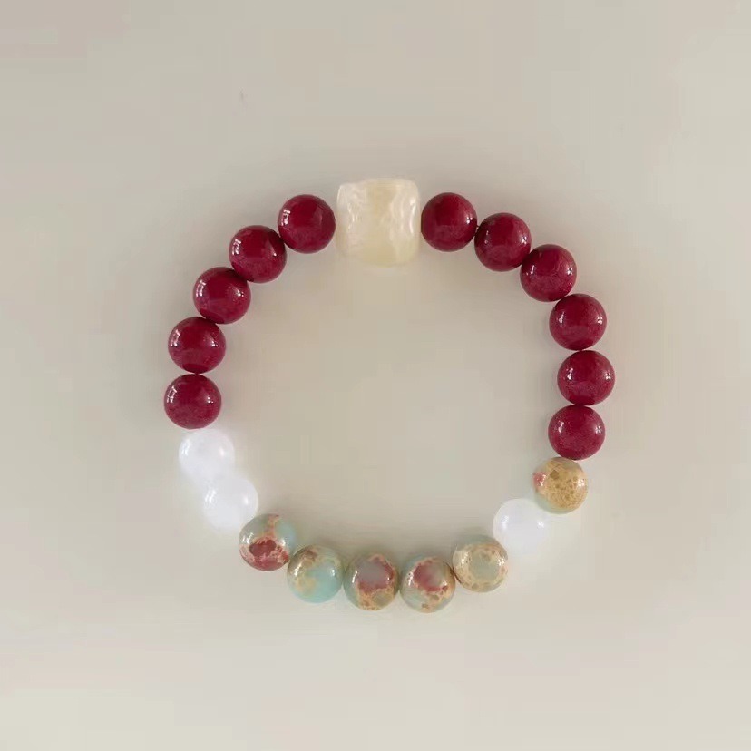 Natural white jade Bodhi Root Lion Dance cinnabar bracelet for women, a niche high-end accessory. Kunlun white jade Shoushan stone bracelet, 128 undefined