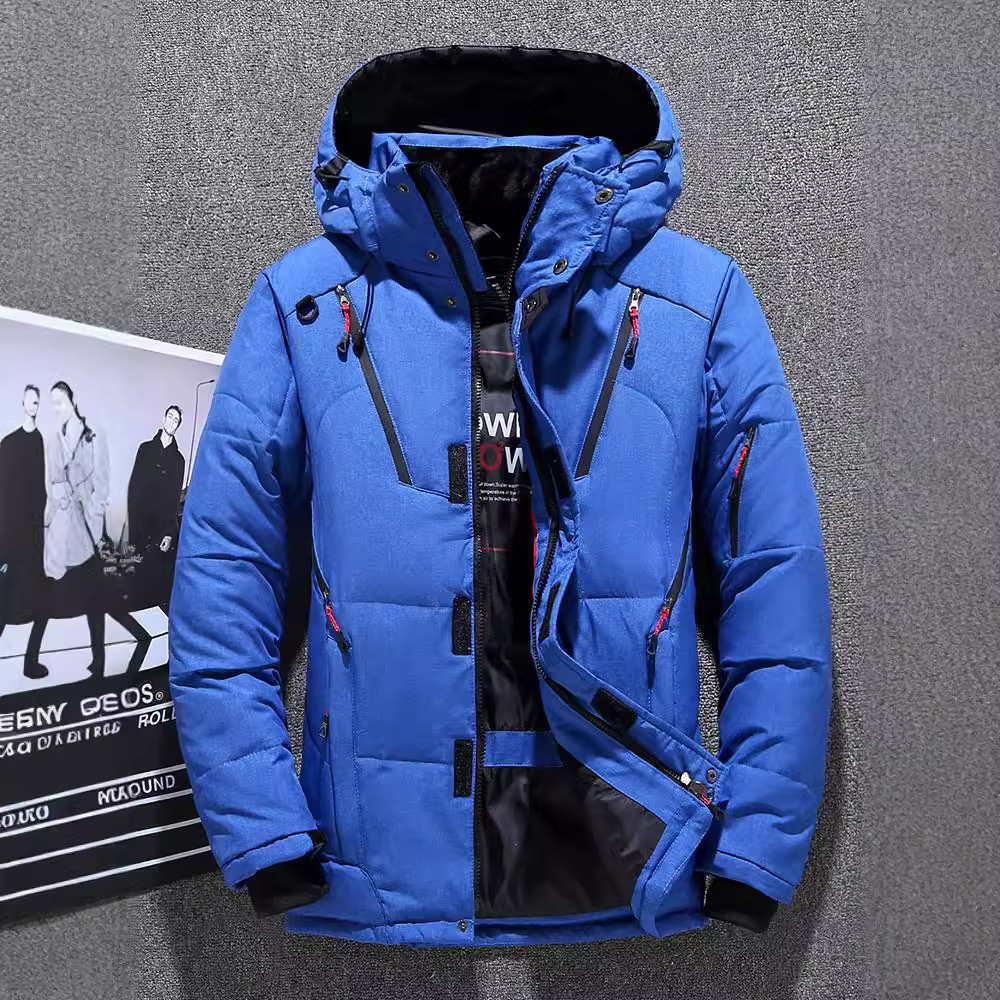 Herren Daunenjacke Kurz Herren Casual Outdoor Dicker Wintermantel mit Kapuze_voghion.com