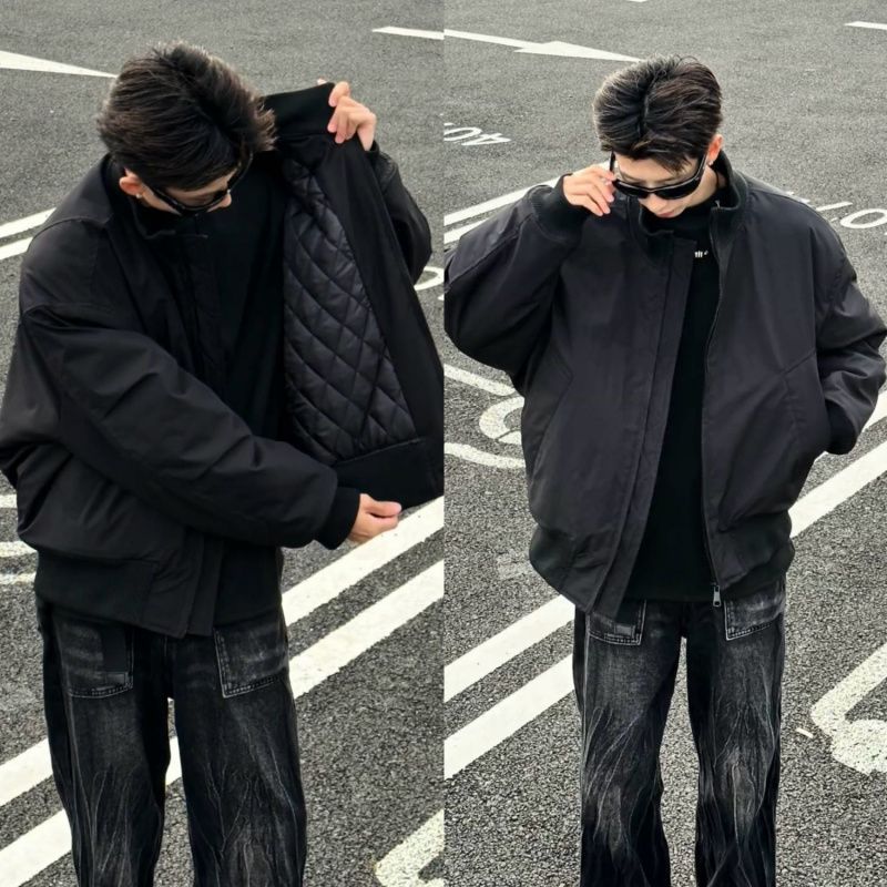 미국식 BOMBER JACKET COTTON-PADDED COAT 남자 겨울 패셔너블 프로필 냉방 코트 고급 센스 리퍼 핸섬 칼라 코튼 패딩 코트