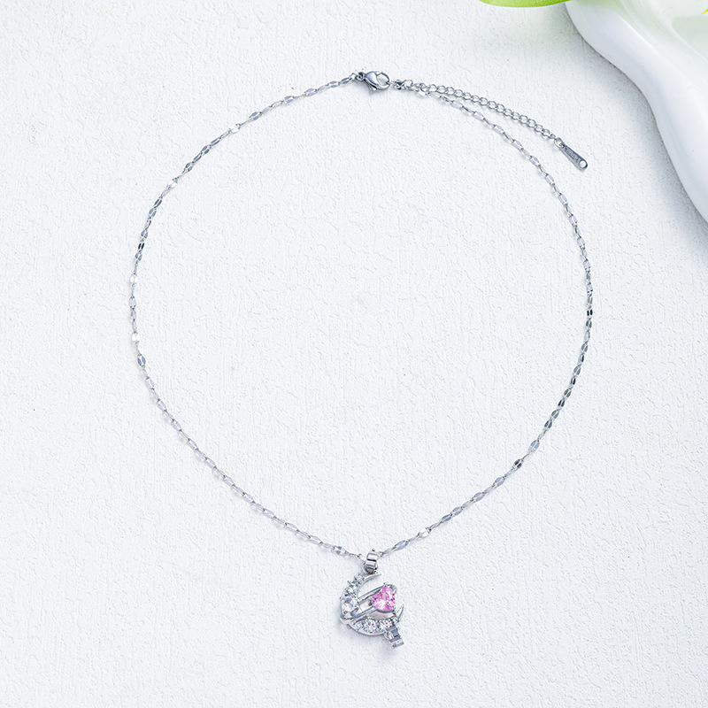 Elegant, Classic Style Style Wholesale Jewelry Elegant Classic Style Moon Heart Shape Titanium Steel Zircon Pendant Necklace
