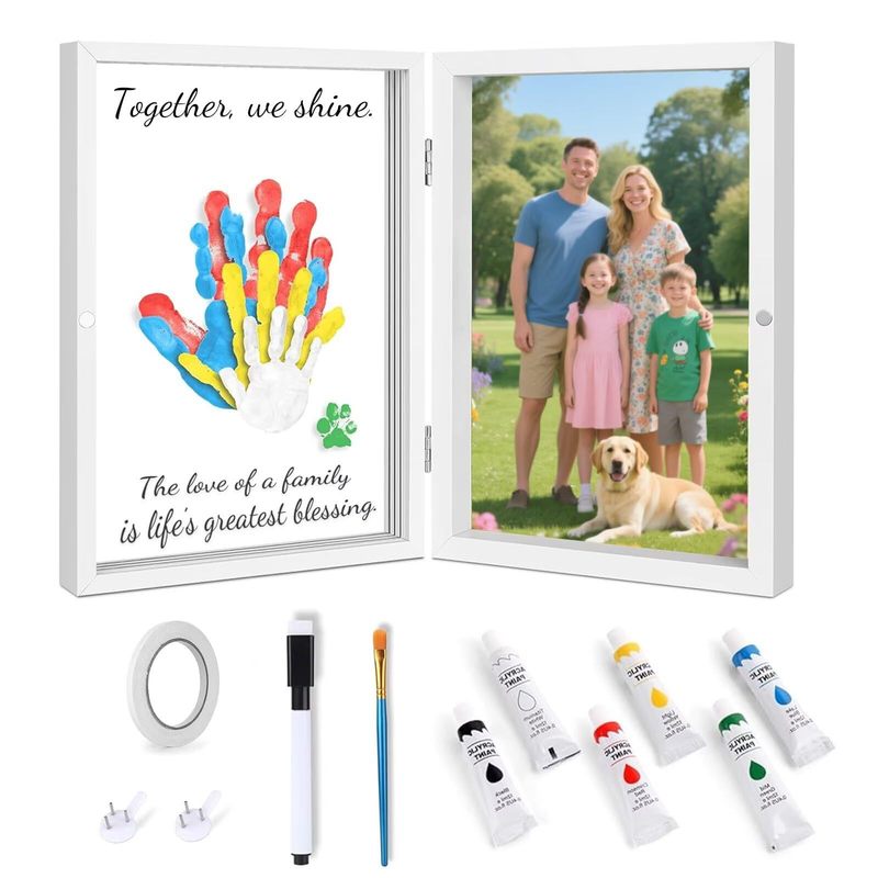 Cross-Border Household Wooden DIY Acrylic Paint 4-Slot Magnetic Hinge Double-Frame Family Handprint Commemorative Set