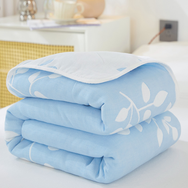 (Leafy blue) / 90x 100cm "cotton 6 layer yarn" baby