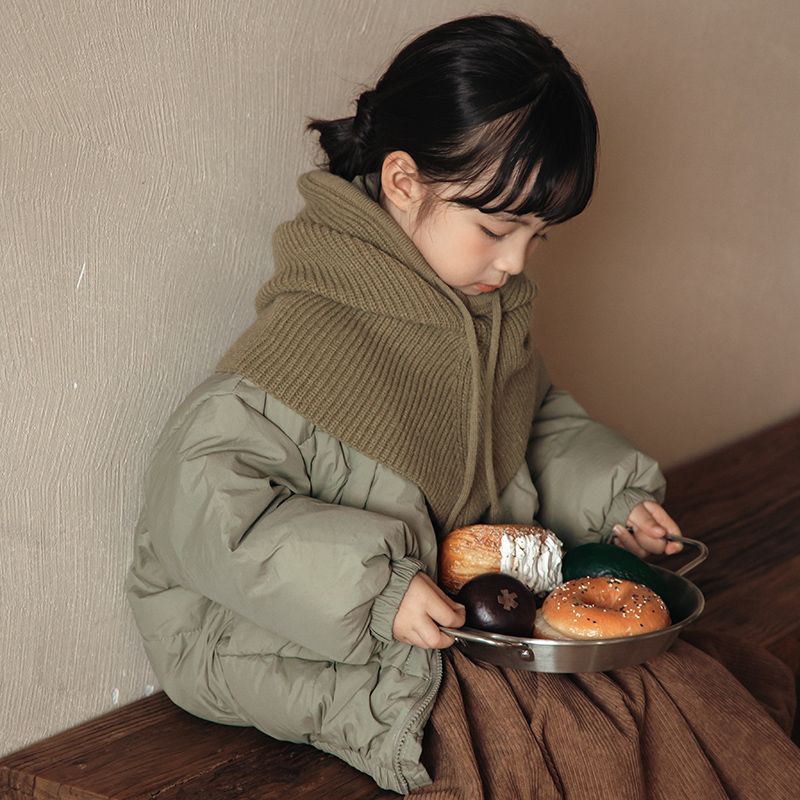 秋冬新款儿童羽绒服韩版加厚男女童洋气针织帽立领保暖短款面包服