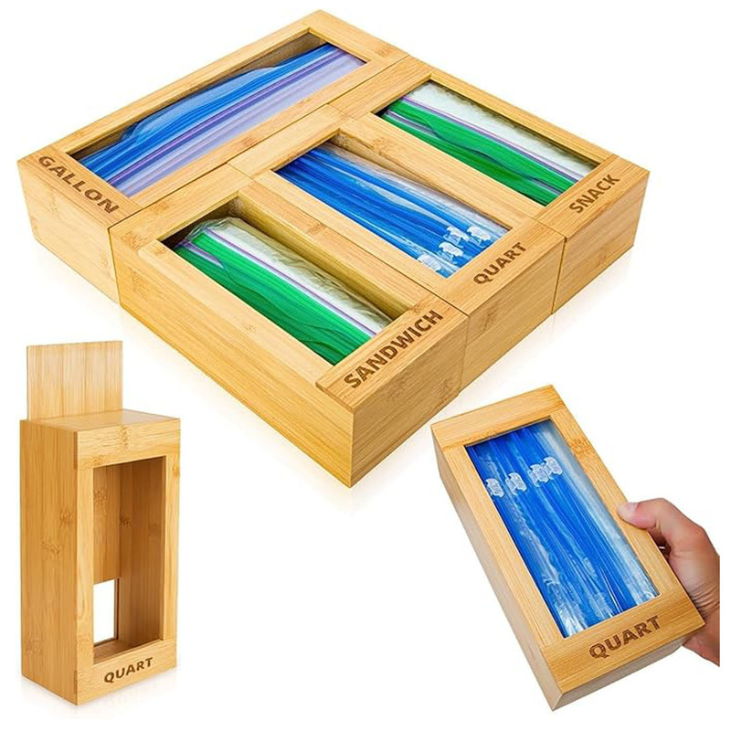 Kitchen Bag Storage Solution–Bamboo Dispenser for Seal Slider Bags Kitchen Bag Storage Solution–Bamboo Dispenser for Seal Slider Bags