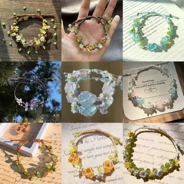 Original macrame Synthetic Crystal Wreath Hand Rope Collection Pure Handmade Woven Mesh Bag Gift Bracelet for Girlfriends