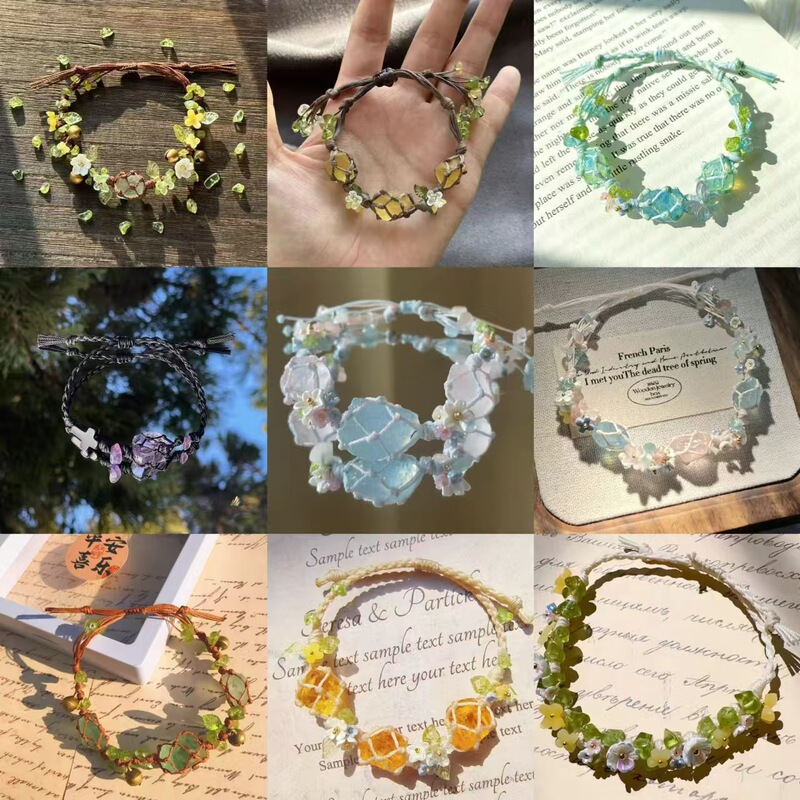 Original macrame Synthetic Crystal Wreath Hand Rope Collection Pure Handmade Woven Mesh Bag Gift Bracelet for Girlfriends
