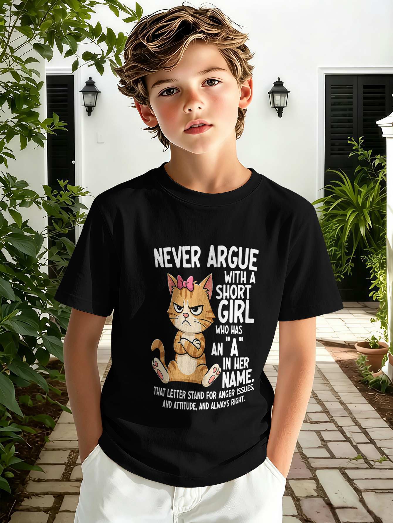 T-shirt pour garçon avec imprimé texte 3d haut décontracté rose_voghion.com