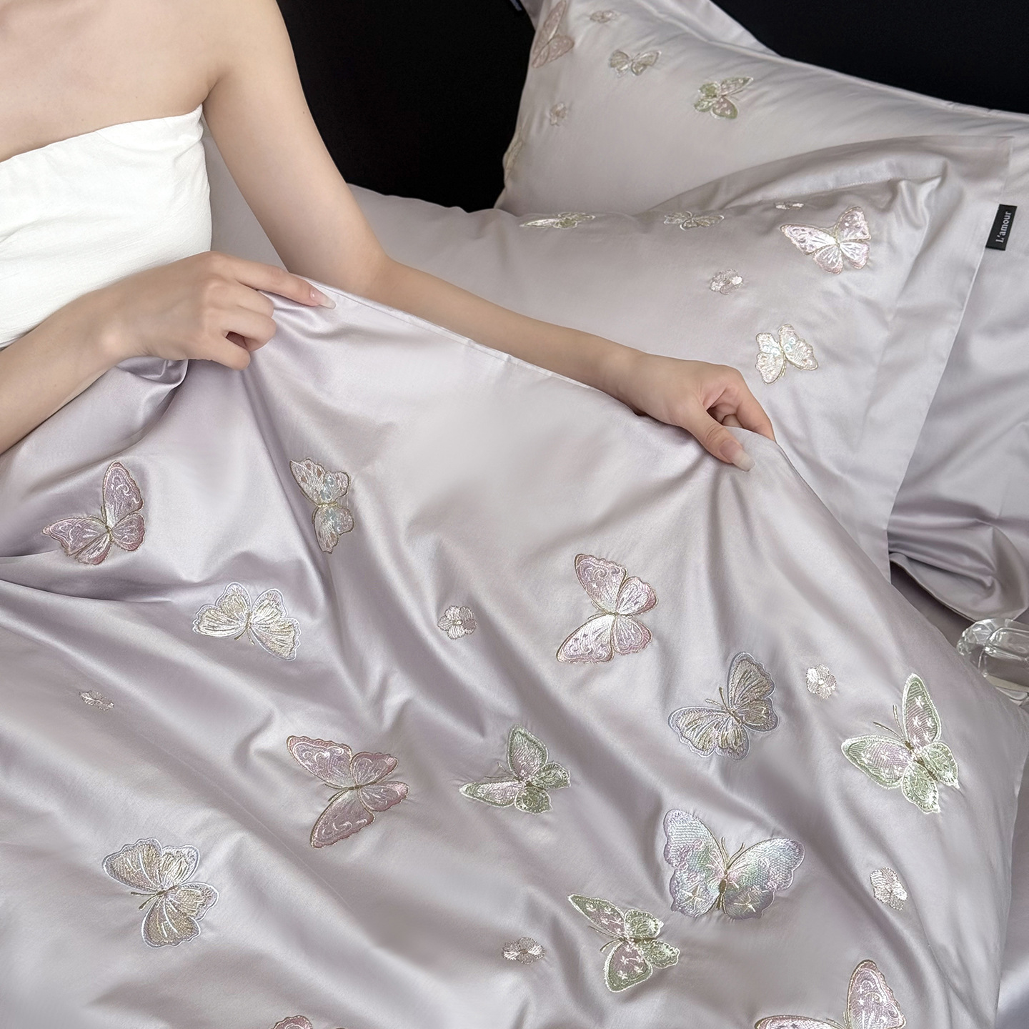 High-end embroidery! 100-count long-staple cotton bed sheet set of four pieces pure cotton bed sheet quilt cover light luxury style 4-piece set