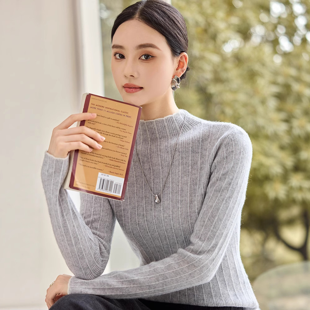 202 New Autumn and Winter Cashmere Bottoming Knitwear Women's Slim Retro Lace Half Turtleneck Long-Sleeved Wool Knitwear