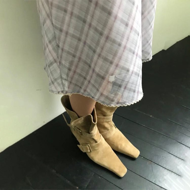 短靴小众靴子翻韩国2025可折时装方头ins马丁靴女皮带扣新款法式|undefined