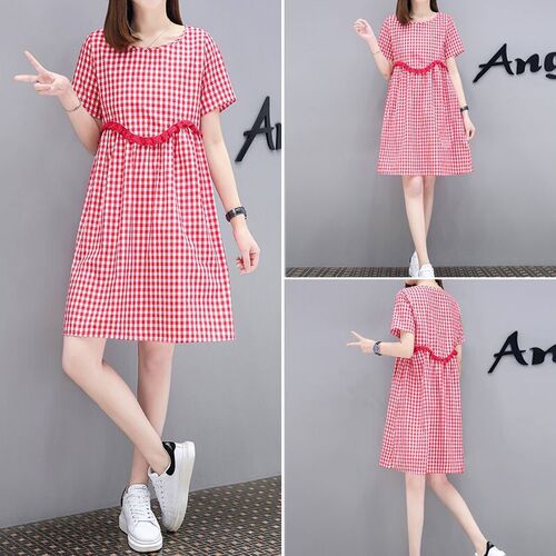 Pregnant women summer dress 2020 summer new maternity dress fashionable breast-feeding plaid hot mom summer dress