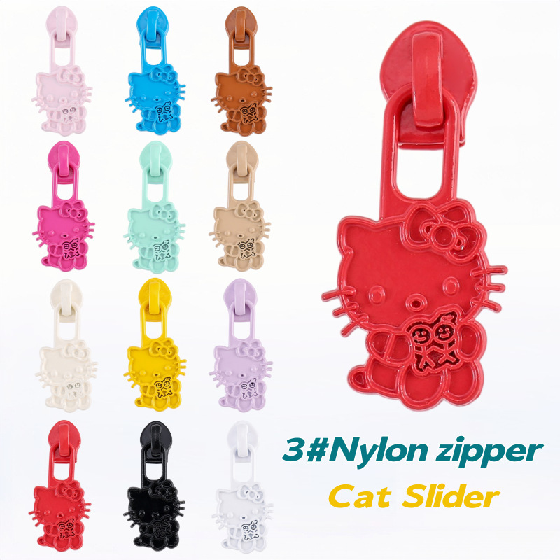 No. 3 nylon cute cat zipper pull, cartoon Hello Kitty design, for children's clothing, bags, and DIY crafts No. 3 nylon cute cat zipper pull, cartoon Hello Kitty design, for children's clothing, bags, and DIY crafts