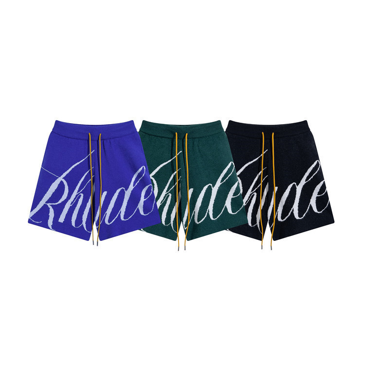 2022 summer new RHUDE letter LOGO jacquard drawstring knitted wool men's and women's casual loose shorts
