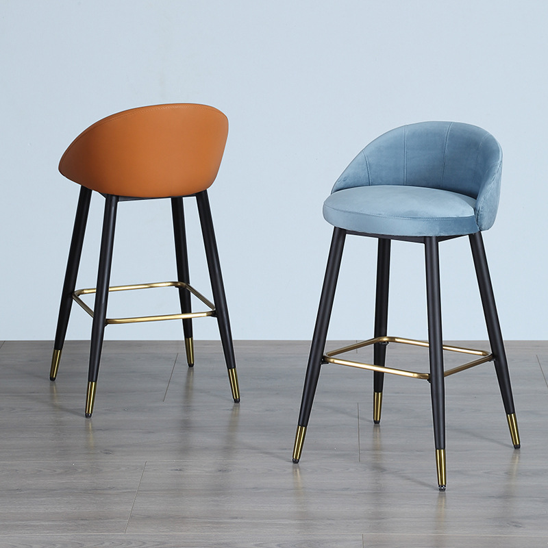 Light luxury bar chair Nordic Internet celebrity home high -foot chair modern minimalist bar iron stool coffee shop back chair