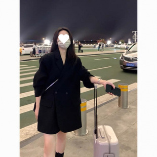 Black Blazer Women's 2025 Autum New Korean Style Loose Retro Casual Slim Small Suit Versatile