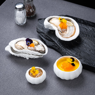 Ceramic oyster dish hotel club molecular cuisine special-shaped dish sea gall dish restaurant ceramic hibiscus stewed egg rice