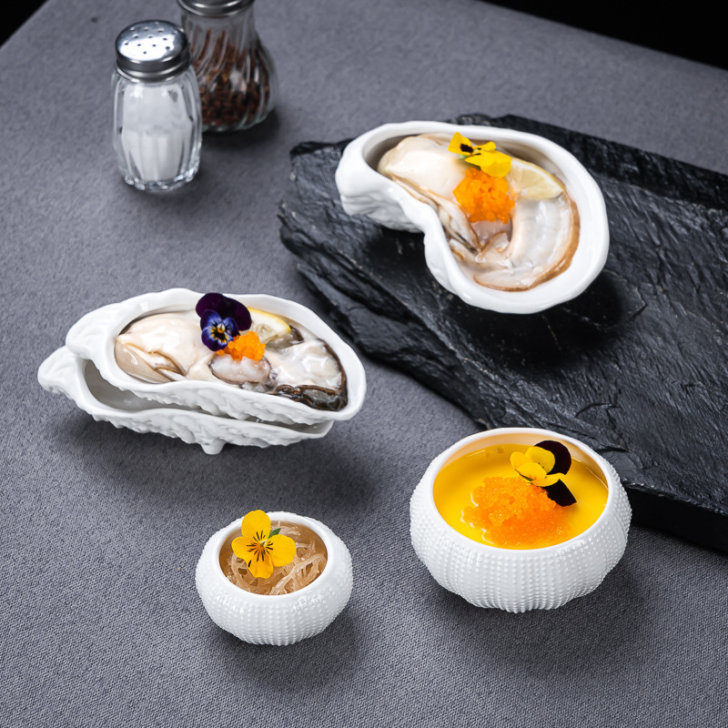 Ceramic oyster dish hotel club molecular cuisine special-shaped dish sea gall dish restaurant ceramic hibiscus stewed egg rice Ceramic oyster dish hotel club molecular cuisine special-shaped dish sea gall dish restaurant ceramic hibiscus stewed egg rice