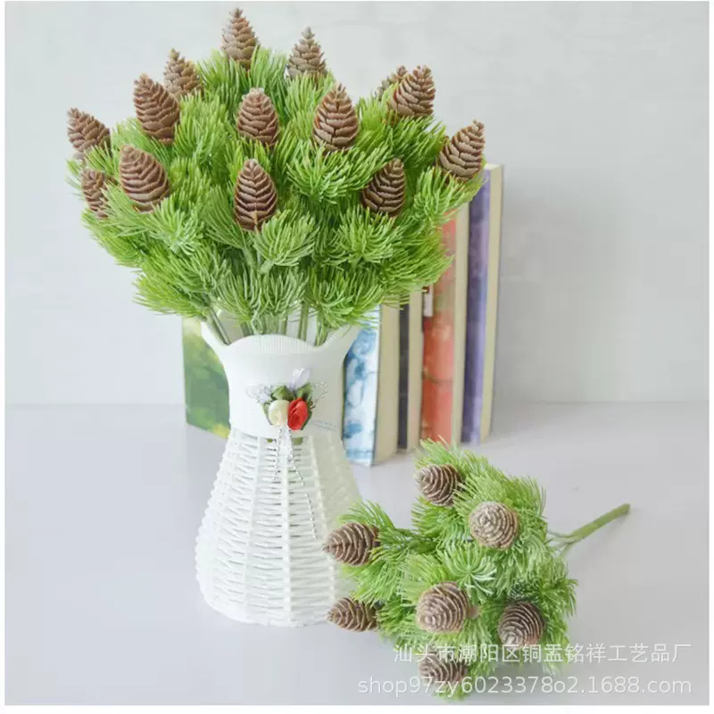 仿真绿植松柏把束松针果塑料花创意植物厂家批发人造假花家居装饰