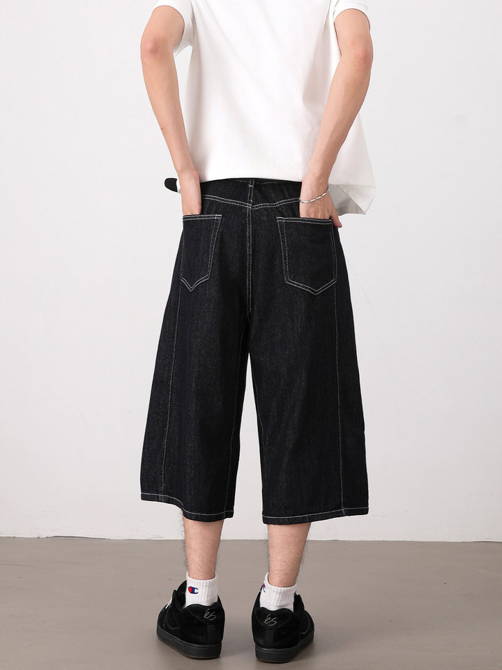 Quần jean short nam 7/10 dáng rộng suông phong cách denim cổ điển — Màu xanh da trời