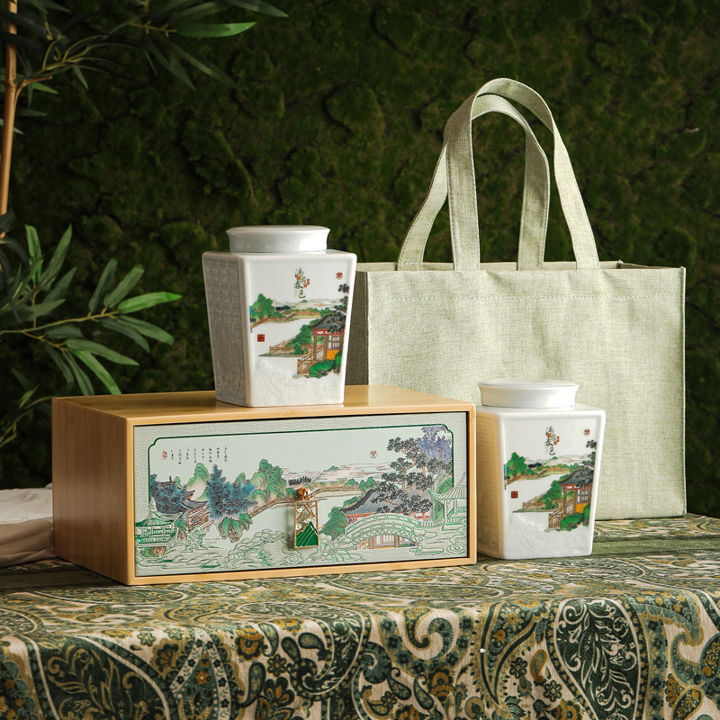 2025新款陶瓷罐头采春茶绿茶碧螺春毛尖毛峰龙井陶瓷包装盒空礼盒