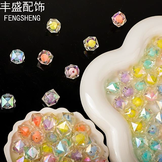 16mm镀彩直孔水立方散珠亚克力多边菱形珠手工串珠DIY饰品配件