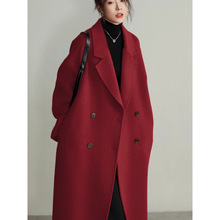 燕麦色双面羊绒羊毛大衣女中长款2025秋冬韩版新款赫本风毛呢外套